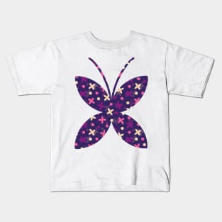 Purple butterfly and flower pattern Kids T-Shirt